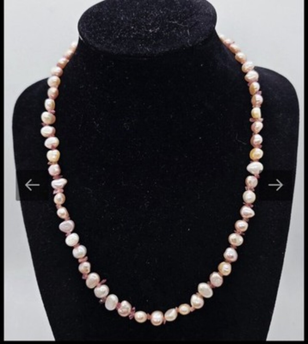 White Fresh Water Motto Redondo Pink Tourmaline Necklace 18k Rose Gold Over 925